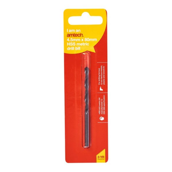 High speed steel (HSS) metric drill bit (4.5mm x 80mm)