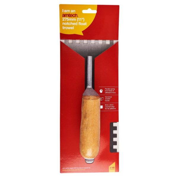 280mm (11") Notched float trowel with wooden handle