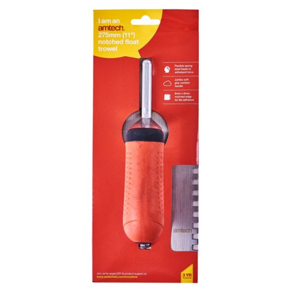 280mm (11") Notched float trowel with soft grip handle