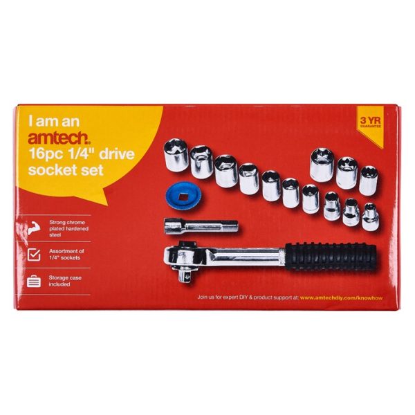 16 Piece 1/4" drive socket set