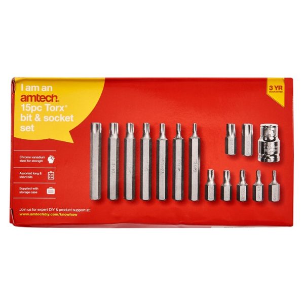 15 Piece torque bit and socket set