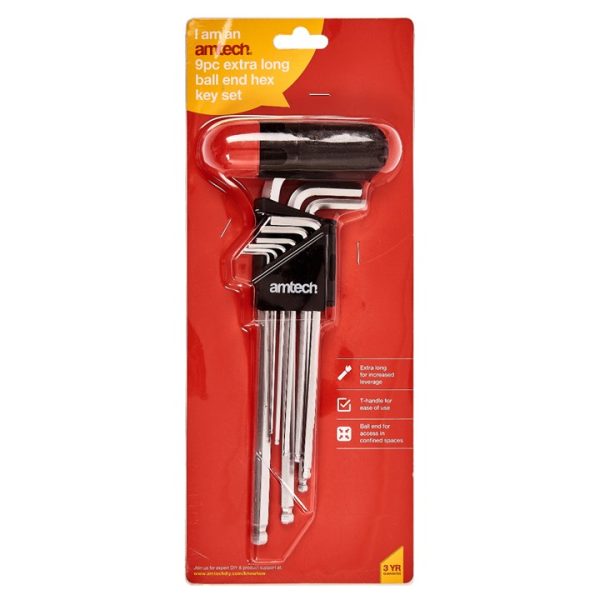 9 Piece extra long ball end hex key set