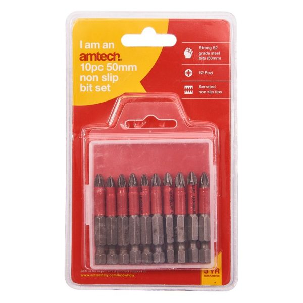 10 Piece 50mm non-slip Pozi drive bit set