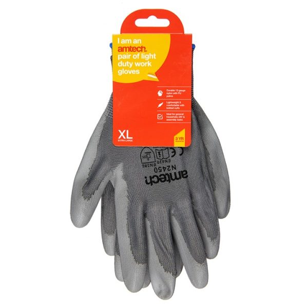 XL (Size 10) Light duty polyurethane-coated work gloves - grey