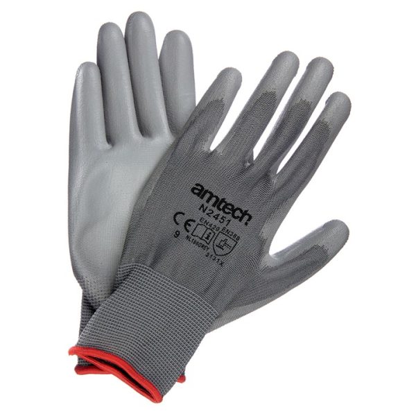 Large (Size 9) Light duty polyurethane-coated work gloves - grey