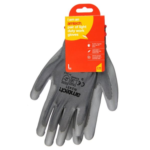 Large (Size 9) Light duty polyurethane-coated work gloves - grey