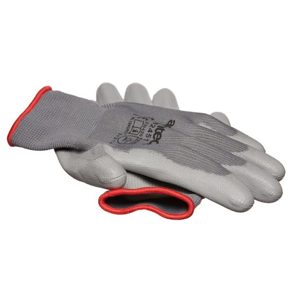 Large (Size 9) Light duty polyurethane-coated work gloves - grey