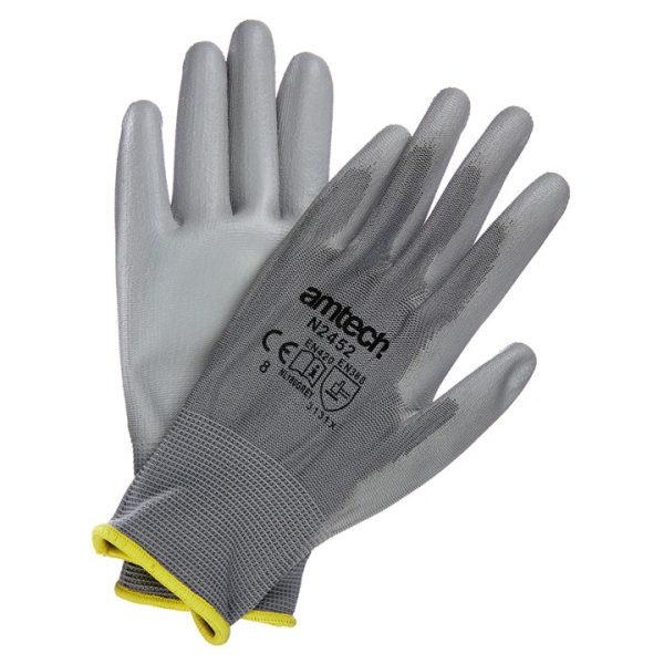 Medium (Size 8) Light duty polyurethane-coated work gloves - white