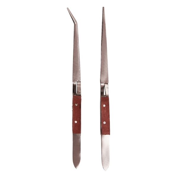 2 Piece wooden handle tweezer set