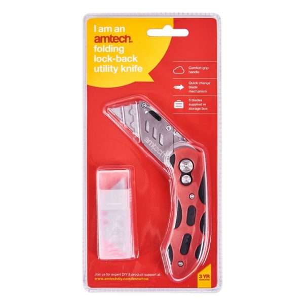 Folding lock-back utility knife with comfort grip