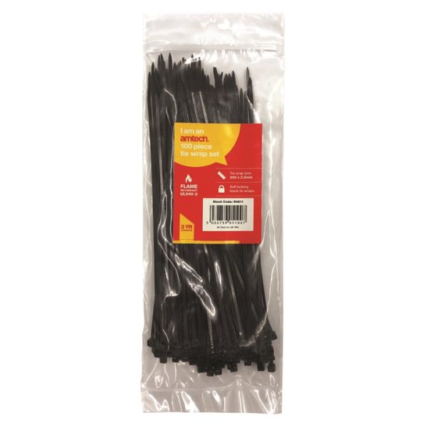 100 Tie wraps (200mm x 2.5mm) - black