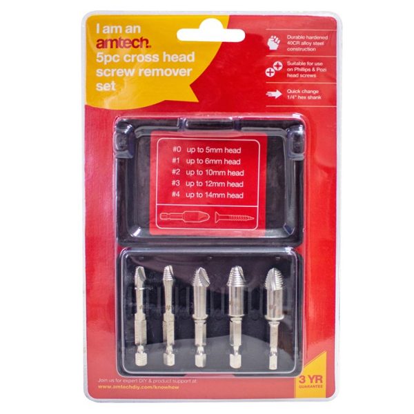 5 Piece cross head screw remover set