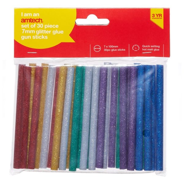 7mm x 100mm Colourful glitter hot melt glue gun sticks (30 pack)