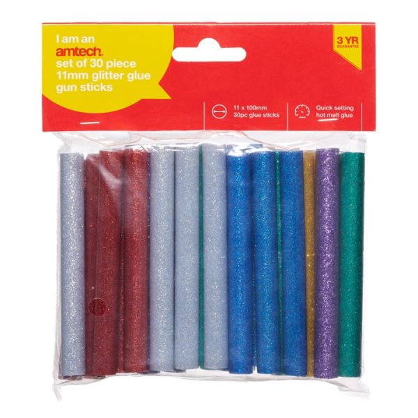 11mm x 100mm Colourful glitter hot melt glue gun sticks (30 pack)