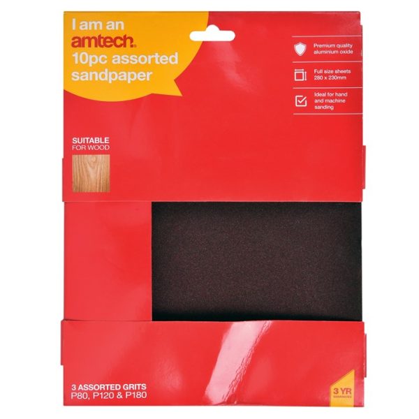 10 Piece assorted sandpaper set (230mm x 280mm)