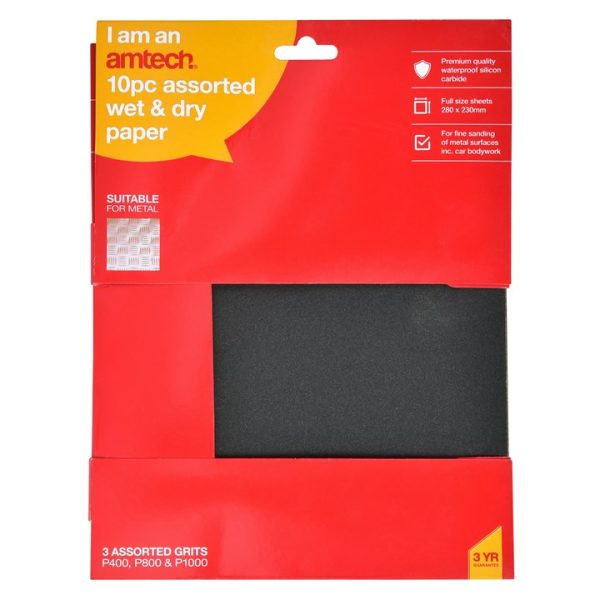 10 Piece assorted wet and dry silicon carbide paper (230mm x 280mm)