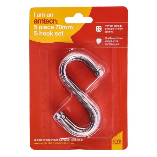 5 Piece 70mm S-hook set