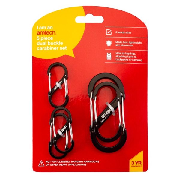 5 piece dual buckle carabiner set