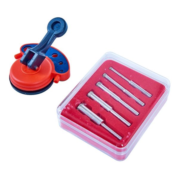 Diamond tile core drill kit and vacuum base drill guide