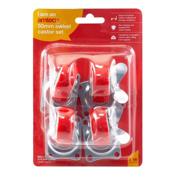 4 Piece swivel castor set (140kg load)