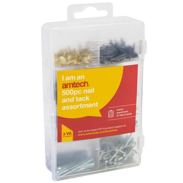 500 Piece set of assorted nails, tacks and push pins