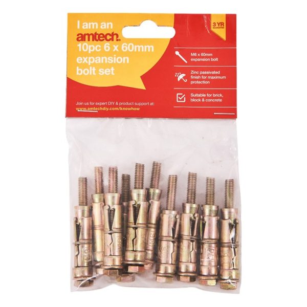 10 Piece M6 x 60mm expansion bolts