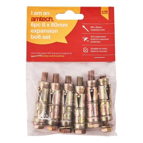 6 Piece M8 x 60mm expansion bolts