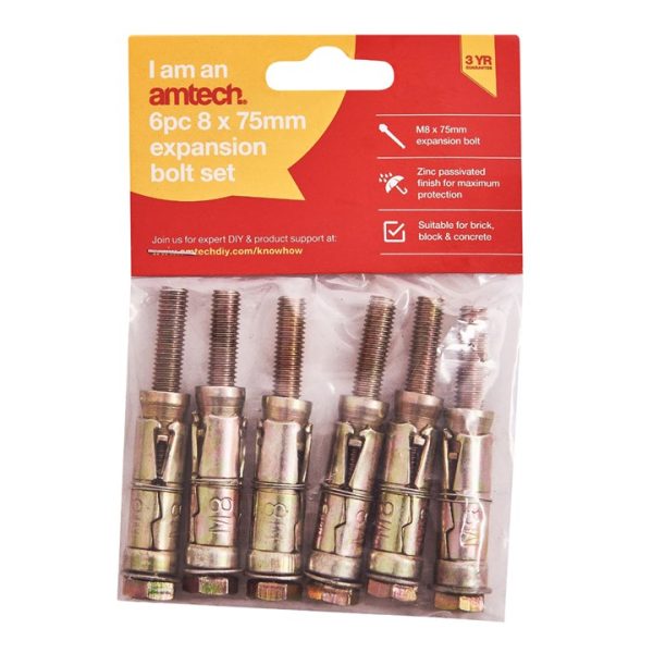 6 Piece M8 x 75mm expansion bolts