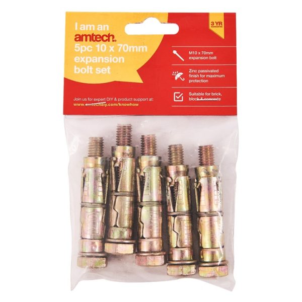 5 Piece M10 x 70mm expansion bolts