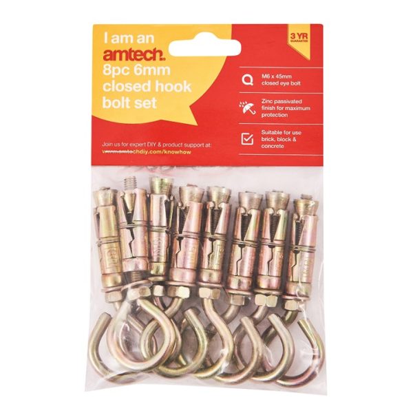 8 Piece 6mm closed hook bolts