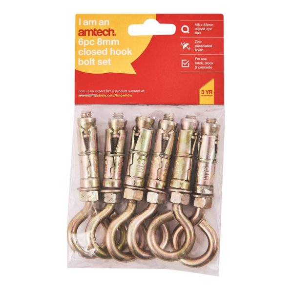 6 Piece 8mm closed hook bolts