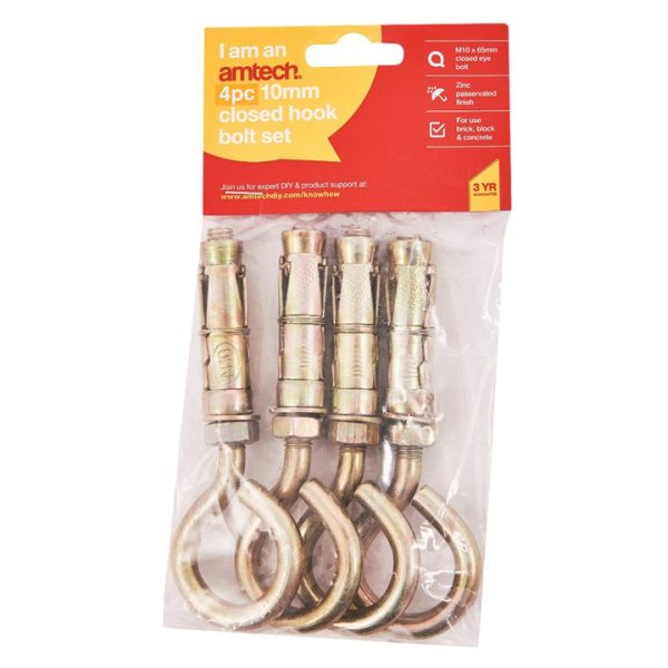 4 Piece 10mm closed hook bolts