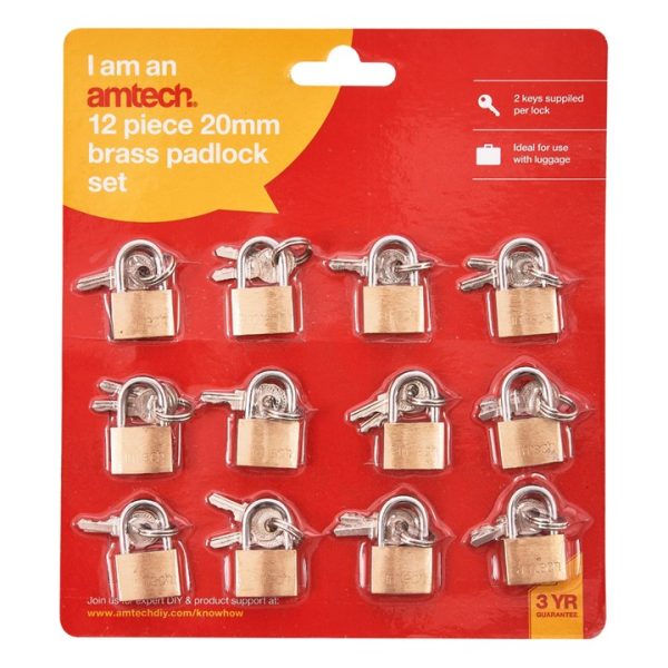 12 Piece 20mm brass padlock set