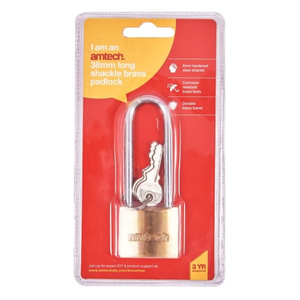 38mm Long shackle brass padlock