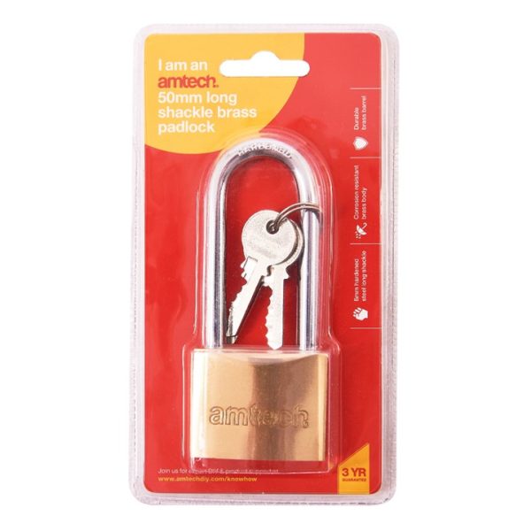 50mm Long shackle brass padlock