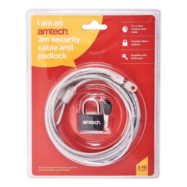 300cm (120") x 4mm security cable with padlock