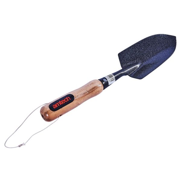 Hand trowel with wooden handle