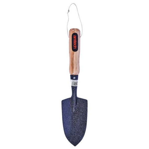 Hand trowel with wooden handle