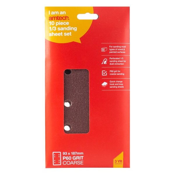 Pack of 10 P60 grit hook and loop sanding sheets