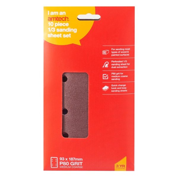 Pack of 10 P80 grit hook and loop sanding sheets