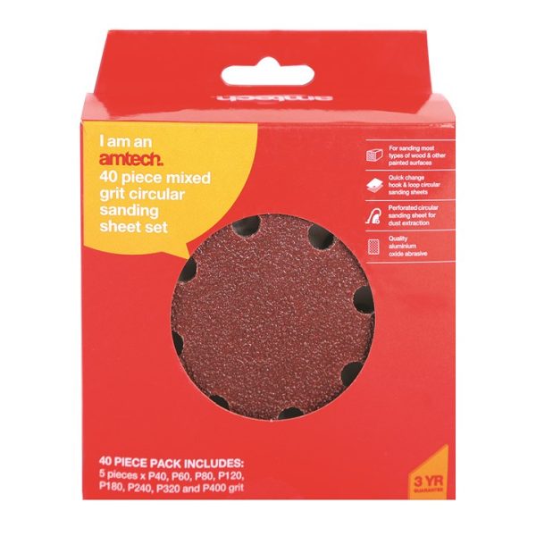 40 Piece mixed grit circular sanding sheet set (115mm)