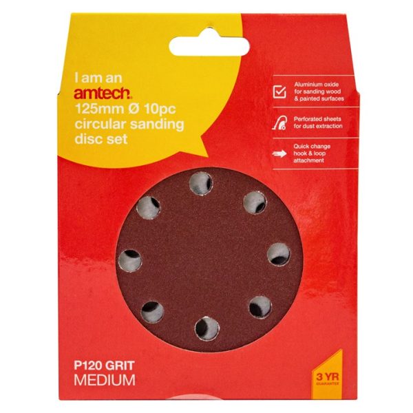 10 x P120 grit circular sanding sheets (125mm diameter)