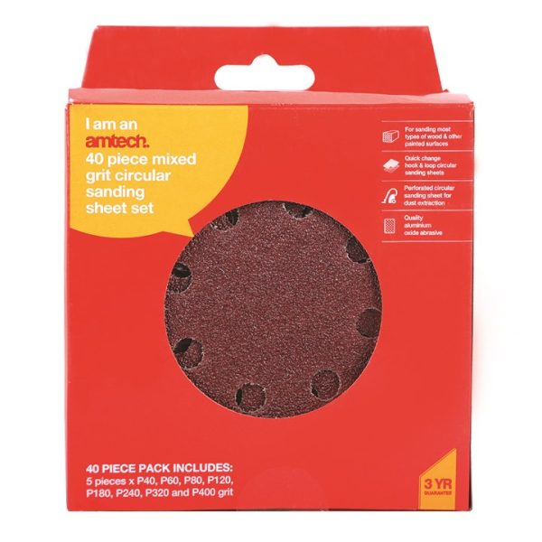 40 Piece mixed grit circular sanding sheet set (125mm)