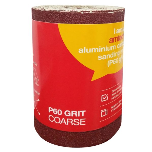 P60 grit (coarse) aluminium oxide sanding roll (115mm x 500cm)