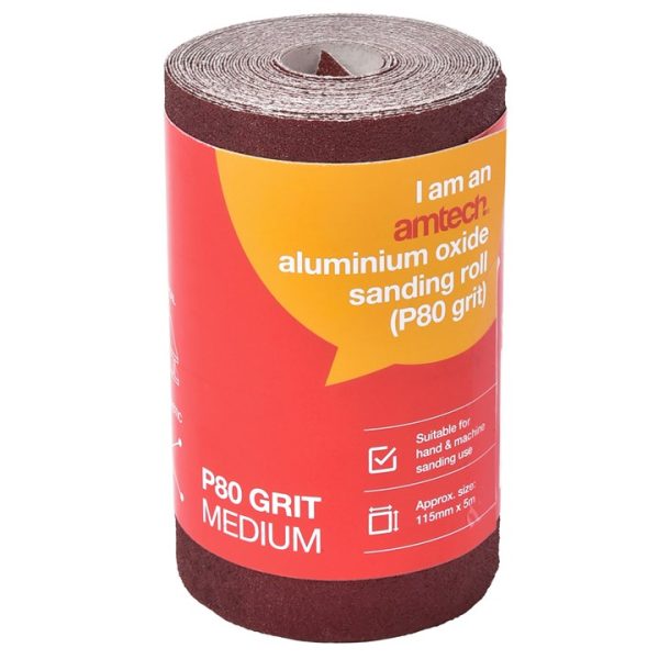 P80 grit (medium) aluminium oxide sanding roll (115mm x 500cm)