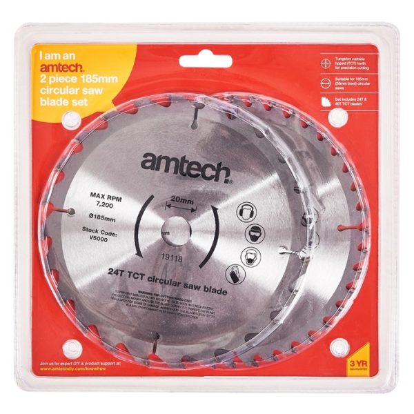 2 Piece 185mm tungsten carbide circular saw blade set