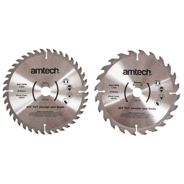 2 Piece 185mm tungsten carbide circular saw blade set