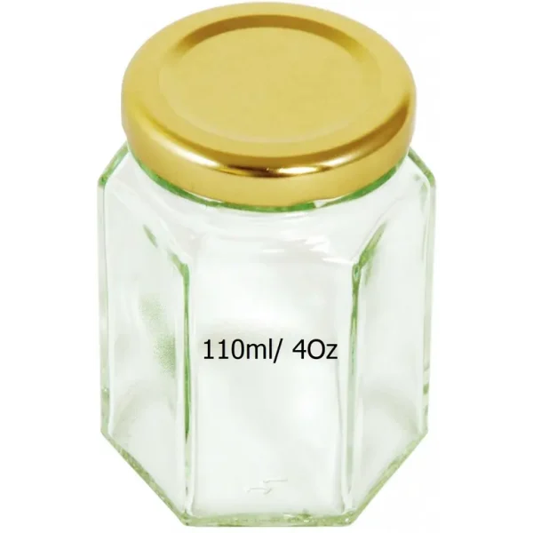 HEXAGONAL JAR GOLD SCREW LID 110ML/4OZ