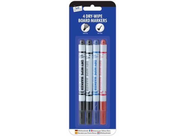 TALLON DRY WIPE MARKERS - PACK OF 4 - ASSORTED COLOUR OR BLACK