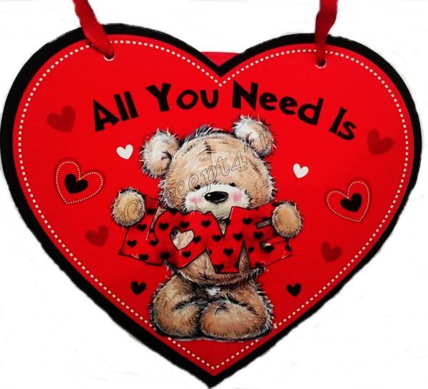 VALENTINE'S DAY PLAQUE HEART SHAPED ALL YOU NEED IS LOVE